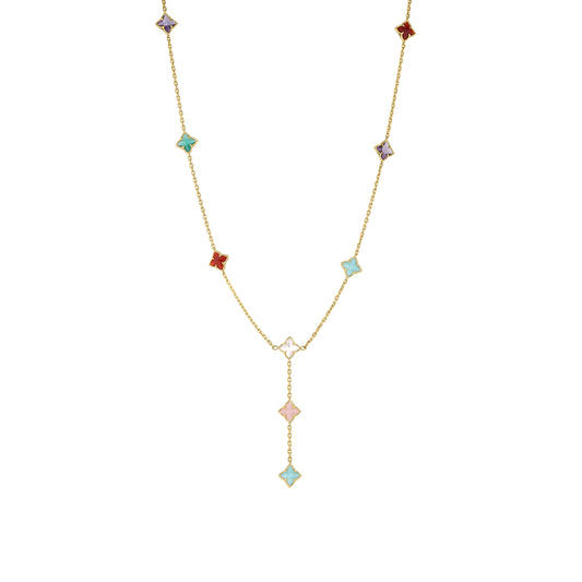 Roberto Coin Venetian Princess Carnival Flower Station Lariat Necklace Mixed Gemstones in 18K gold