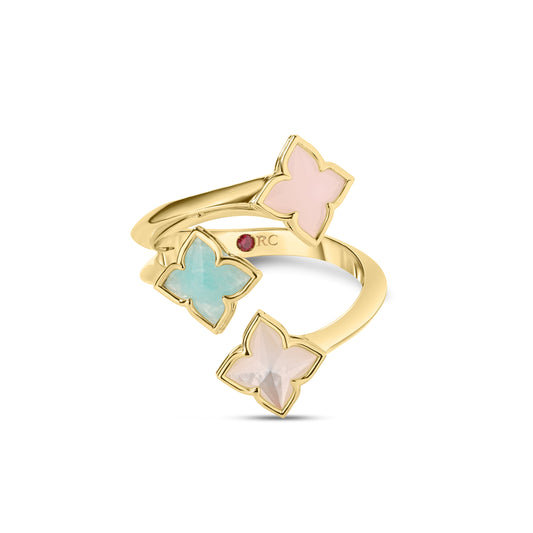 Roberto Coin Venetian Princess Carnival Three Row Pastel Flower Ring Mixed Gemstones in 18K yellow gold