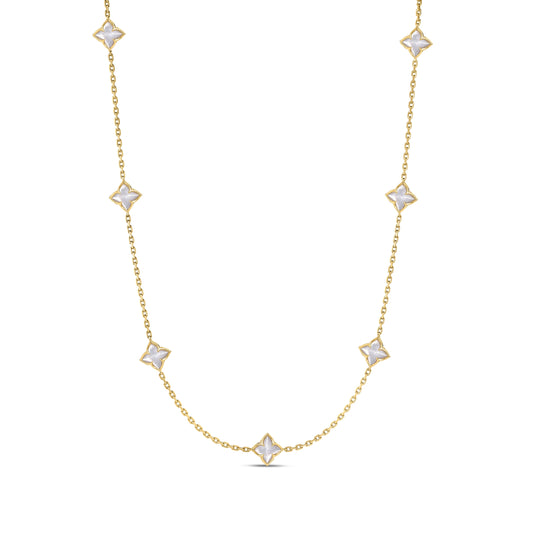 Roberto Coin Venetian Princess Carnival Flower Station Necklace Mother of Pearl Length 18 inches in 18K gold