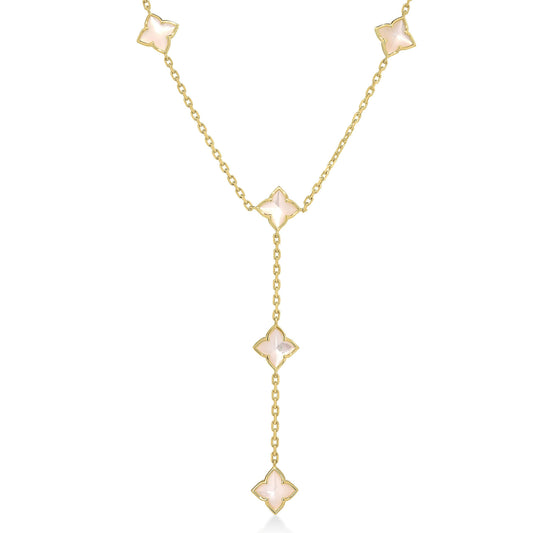 Roberto Coin Venetian Princess Carnival Flower Station Lariat Necklace Mother of Pearl in 18K gold