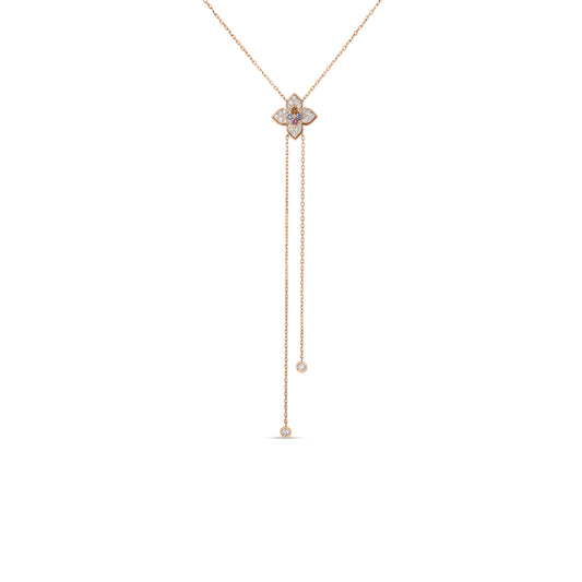 Roberto Coin Venetian Princess Carnival Lariat Necklace Pavé Diamond, Mixed Gemstones in 18K rose gold