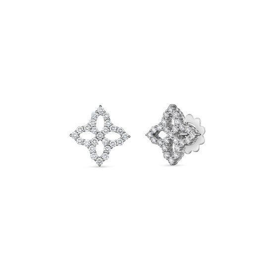 Diamond Princess Outline Flower Medium Stud Earrings