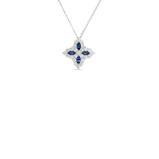 Diamond Princess Diamond And Blue Sapphire Large Flower Necklace