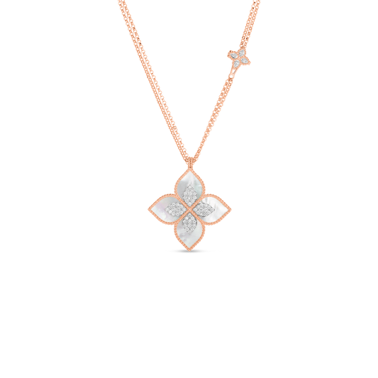 Venetian Princess Diamond & Mother Of Pearl Medium Flower Long Necklace