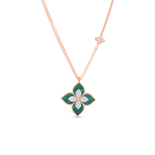 Venetian Princess Diamond & Malachite Medium Flower Necklace