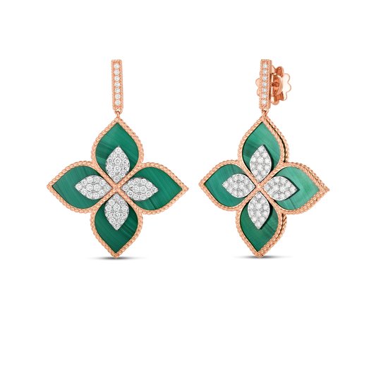 Venetian Princess Diamond And Malachite Large Flower Drop Earrings