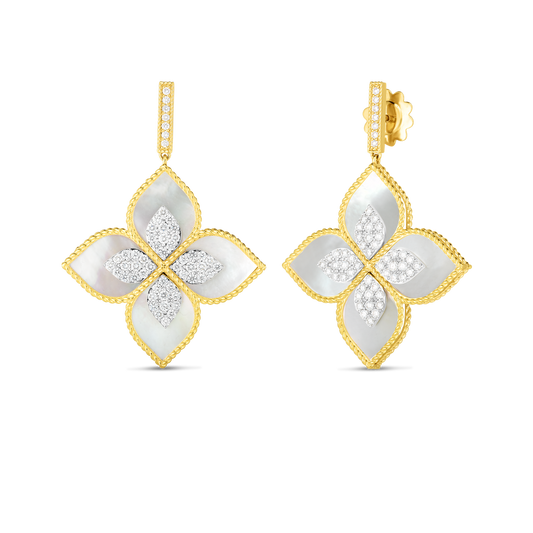 Venetian Princess Diamond And Mother Of Pearl Large Flower Drop Earrings