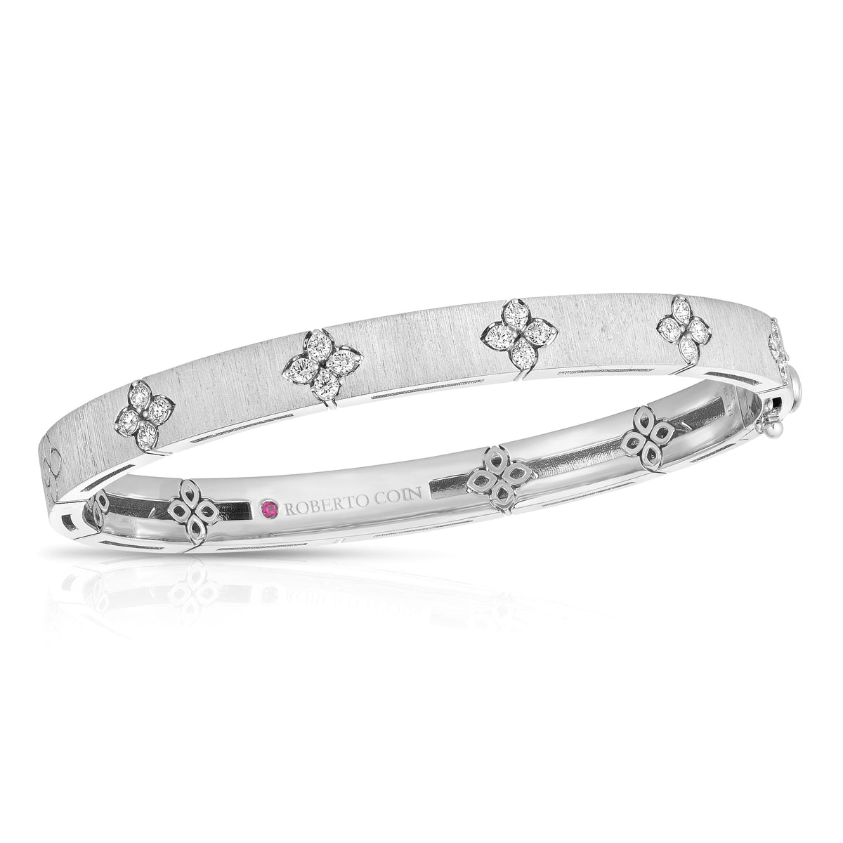 Roberto Coin Love in Verona Wide Classic Bangle Diamond, Satin Finish in 18K white gold