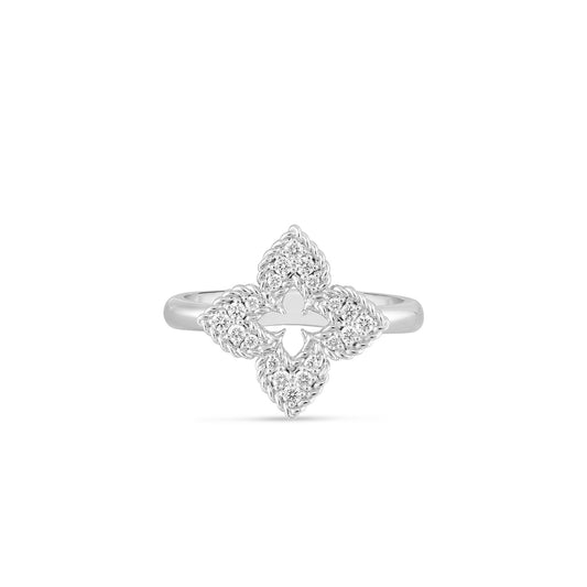 Roberto Coin Venetian Princess Small Classic Flower Ring Pavé Diamond in 18K white gold