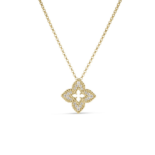 Roberto Coin Venetian Princess Small Classic Flower Necklace Pavé Diamond in 18K white gold