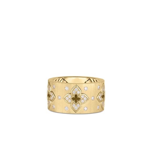 Roberto Coin Venetian Princess Ventian Flower Ring Diamond, Satin Finish in 18K yellow gold