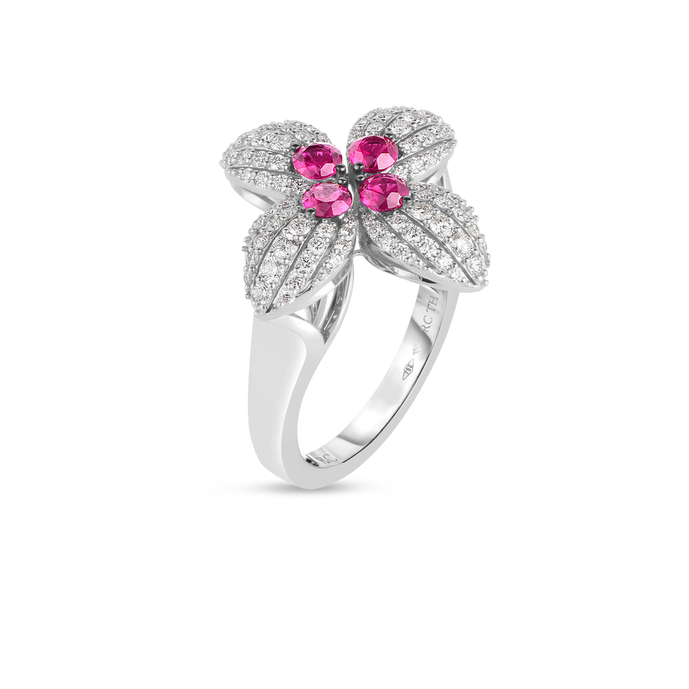 Love In Verona Diamond And Ruby Flower Ring
