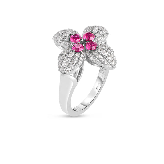 Love In Verona Diamond And Ruby Flower Ring