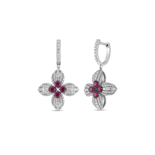 Love In Verona Diamond And Ruby Flower Earrings