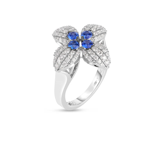 Love In Verona Diamond And Blue Sapphire Flower Ring