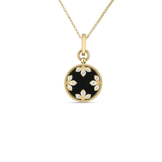 Roberto Coin Venetian Medallions Pendant Necklace with black jade and diamond in 18K yellow gold