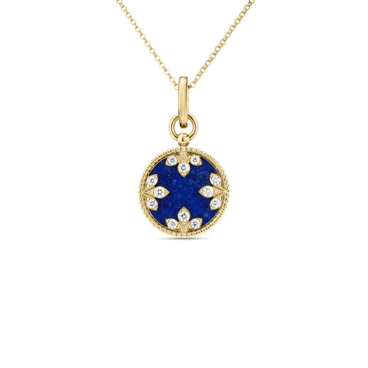 Roberto Coin Venetian Medallions Pendant Necklace with lapis and diamond in 18K yellow gold