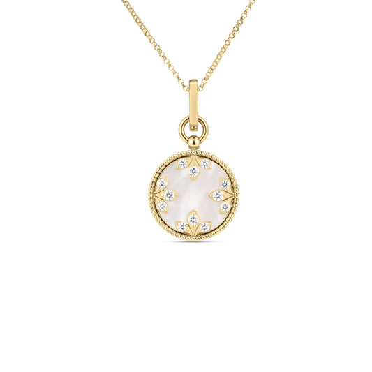 Roberto Coin Venetian Medallions Pendant Necklace with mother of pearl and diamond in 18K yellow gold