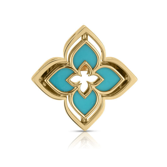 Roberto Coin Venetian Princess Pirouette Flower Ring with turquoise and diamond in 18K yellow gold