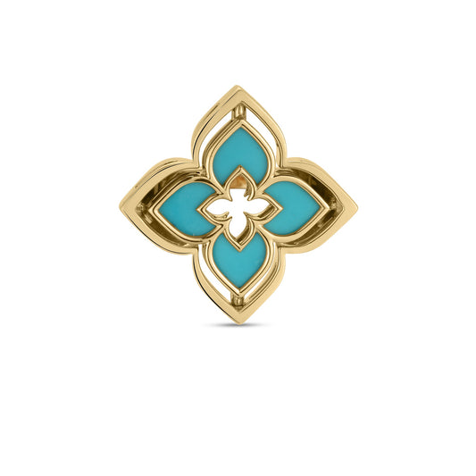 Roberto Coin Venetian Princess Pirouette Flower Ring with turquoise and diamond in 18K yellow gold
