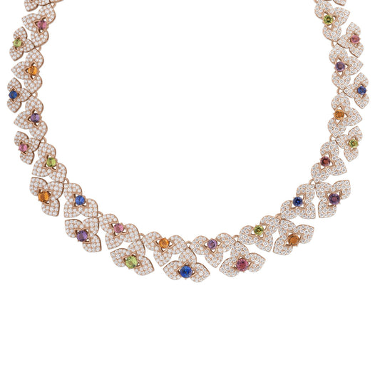 Roberto Coin Venetian Princess Carnival Cut Flowers Collar Necklace Pavé Diamond, Mixed Gemstones in 18K rose gold