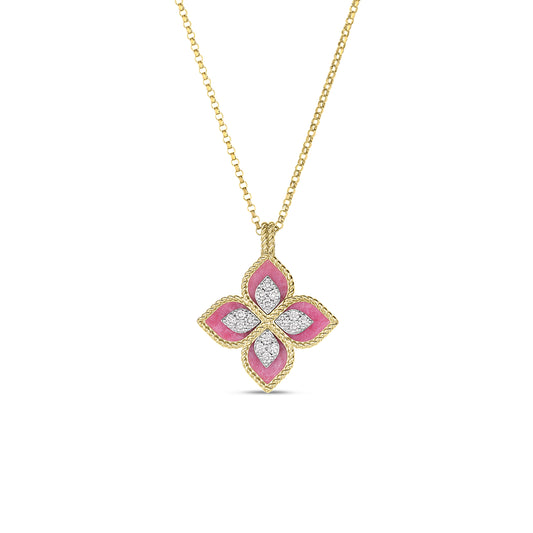 Venetian Princess Diamond And Rhodonite Flower Necklace