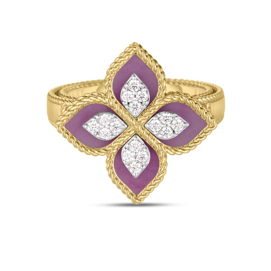 Roberto Coin Venetian Princess Flower Ring Diamond, Phosphosiderite in 18K yellow gold