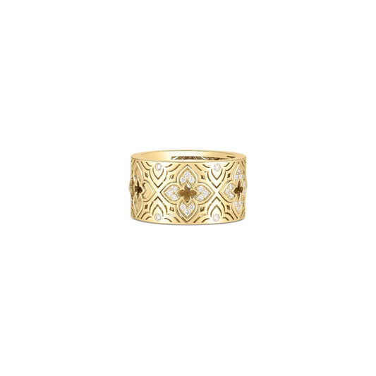 Roberto Coin Venetian Princess Etched Frame Flower Ring Diamond in 18K yellow gold