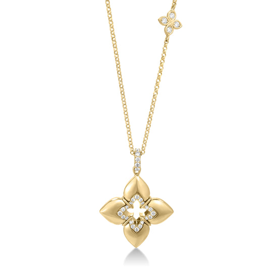 Roberto Coin Venetian Princess Cabochon Flower Necklace Diamond in 18K yellow gold