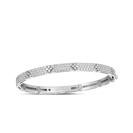 Love In Verona Pavé Diamond And Polished Flower Narrow Bangle