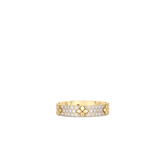 Love In Verona Pave Diamond And Polished Flower Narrow Ring