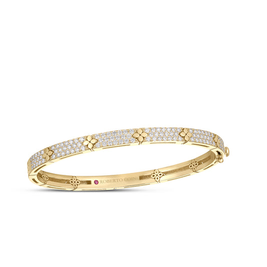Love In Verona Pavé Diamond And Polished Flower Narrow Bangle