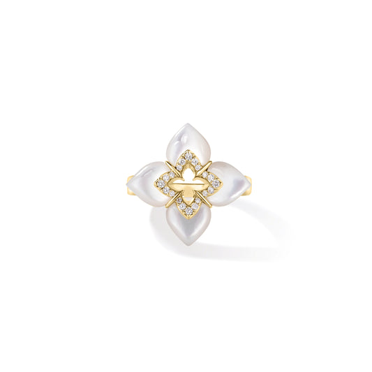 Roberto Coin Venetian Princess Cabochon Flower Ring with mother of pearl and diamond in 18K gold