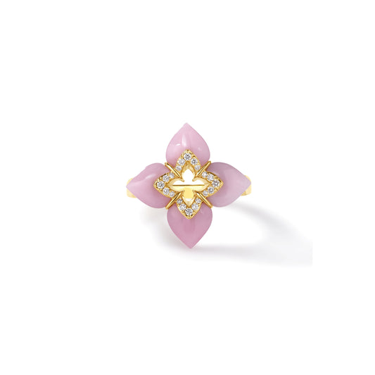 Roberto Coin Venetian Princess Cabochon Flower Ring with pink opal and diamond in 18K gold