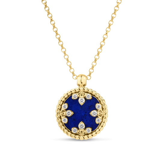 Roberto Coin Venetian Medallions Reversible Pendant Necklace with lapis and diamond in 18K yellow gold