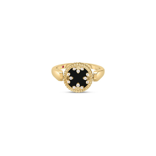 Roberto Coin Venetian Medallions Small Reversible Ring with black jade and diamond in 18K yellow gold