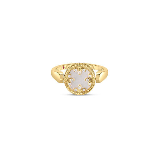 Roberto Coin Venetian Medallions Reversible Ring Diamond, Mother of Pearl in 18K yellow gold