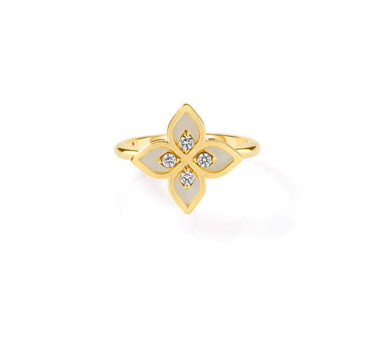 Roberto Coin Venetian Princess Flower Frame Ring Diamond, Mother of Pearl in 18K yellow gold