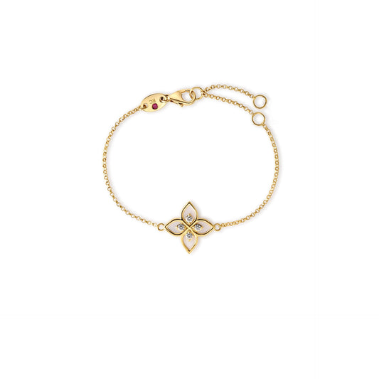 Roberto Coin Venetian Princess Flower Frame Charm Bracelet Diamond, Mother of Pearl in 18K yellow gold