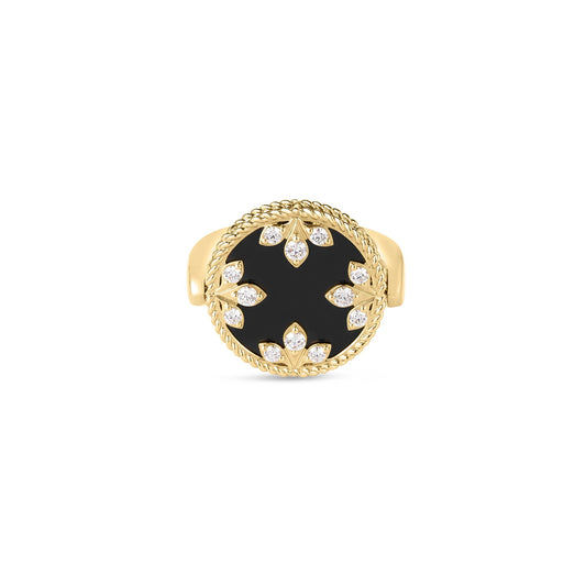Roberto Coin Venetian Medallions Reversible Ring with black jade and diamond in 18K yellow gold