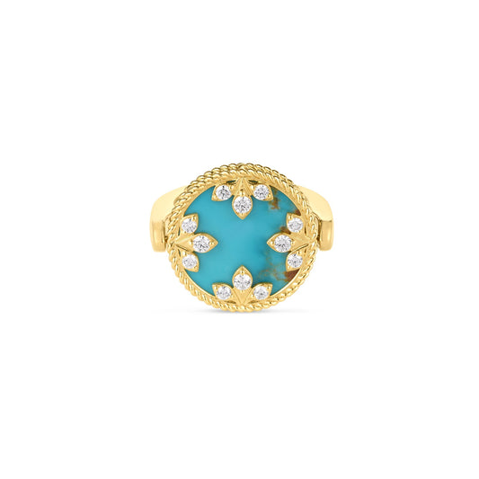 Roberto Coin Venetian Medallions Reversible Ring with turquoise and diamond in 18K yellow gold