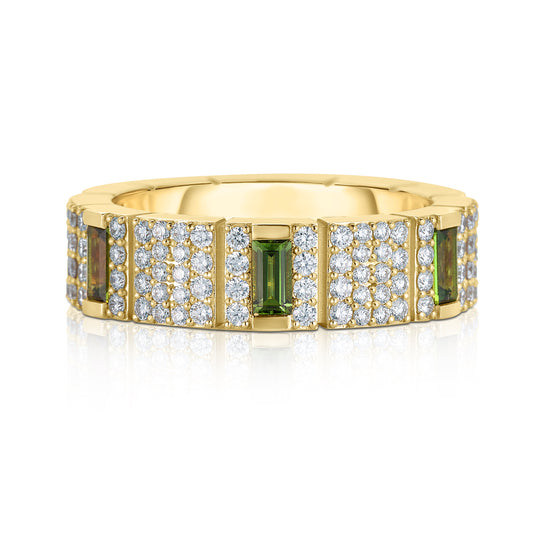 Roberto Coin Obelisco Mixed Cut Ring with green tourmaline and diamond in 18K yellow gold
