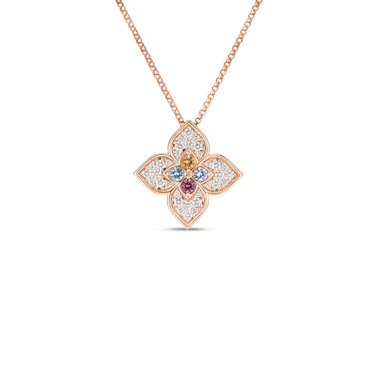 Venetian Princess Carnival Pave Diamond And Mixed Stones Large Flower Necklace