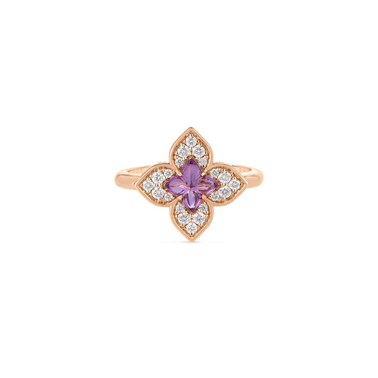 Roberto Coin Venetian Princess Carnival Flower Ring with amethyst and diamond in 18K rose gold