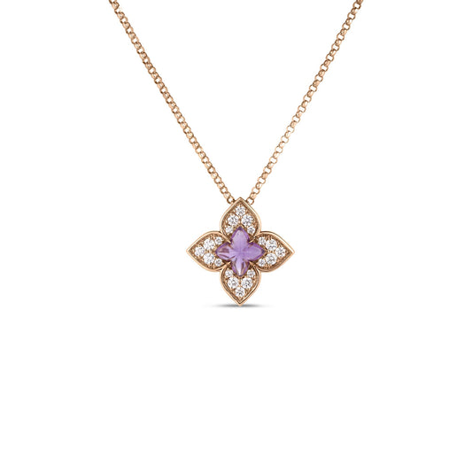 Roberto Coin Venetian Princess Carnival Flower Necklace with amethyst and diamond in 18K rose gold