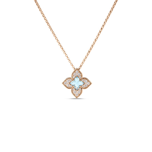 Venetian Princess Carnival Pave Diamond And Blue Topaz Small Flower Necklace