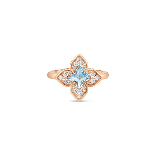Roberto Coin Venetian Princess Carnival Flower Ring with blue topaz and diamond in 18K rose gold