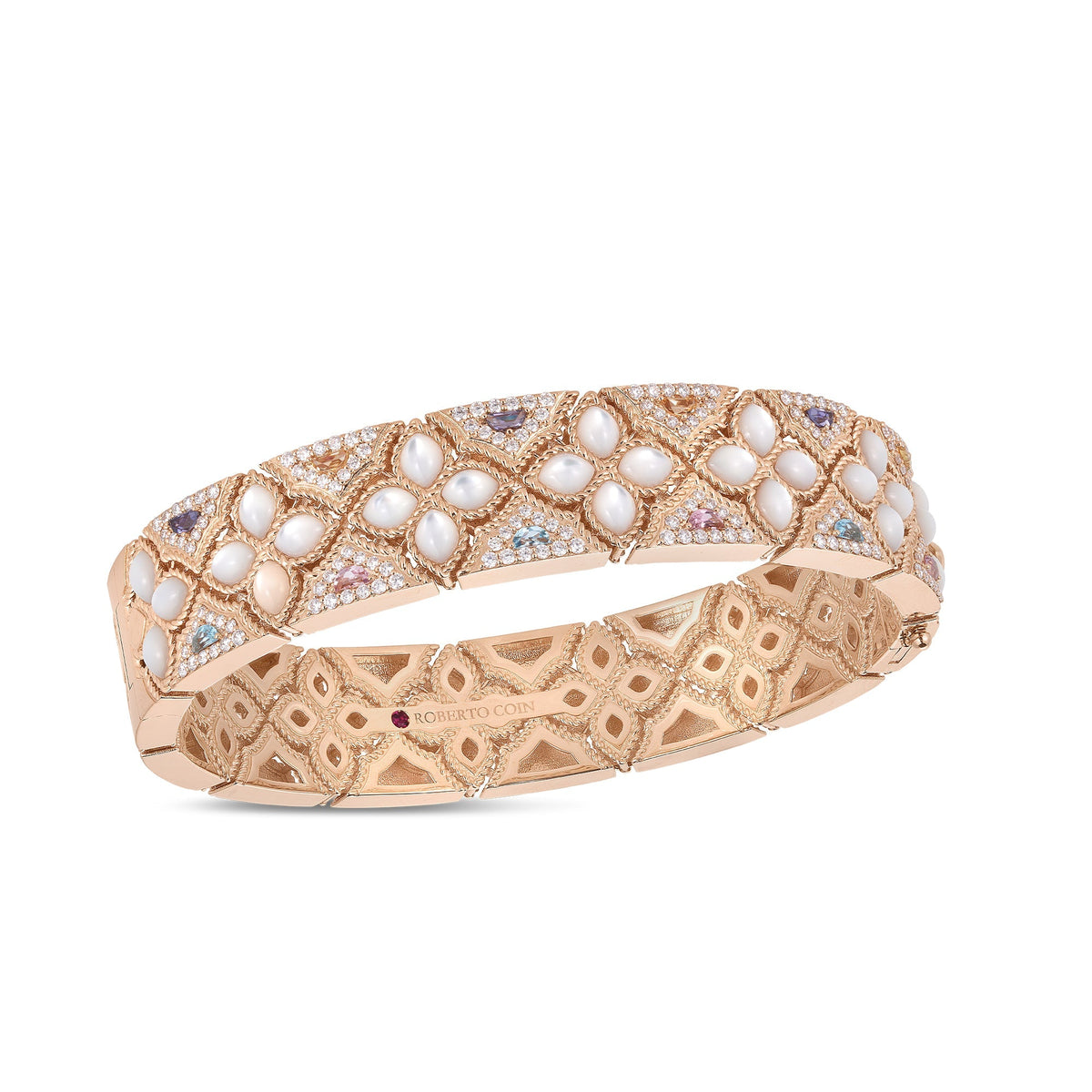 Roberto Coin Venetian Princess Carnival Flower Bangle Pavé Diamond, Mixed Gemstones in 18K rose gold