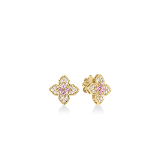 Venetian Princess Carnival Diamond And Rubellite Medium Flower Stud Earrings