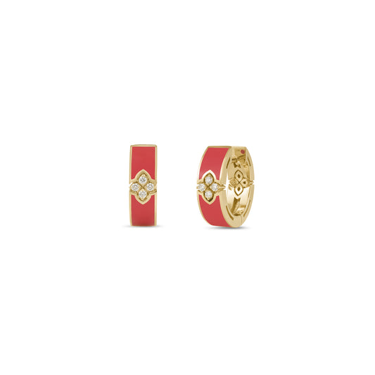 Love In Verona Diamond And Coral Enamel Hoop Earrings